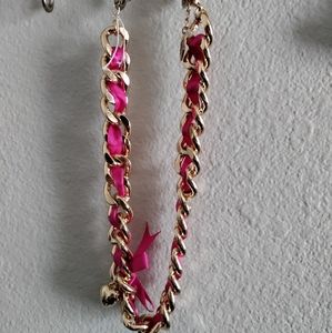 NWOT Betsey Johnson Gold Chain w/ Pink Ribbon Necklace
